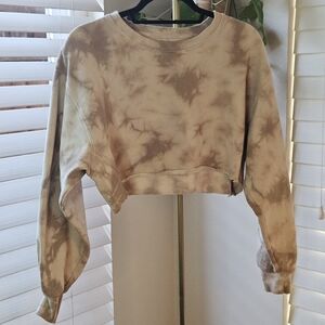 TNA Cream Tan Cropped Tie Dye Sweatshirt